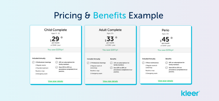 Plan pricing and benefits example